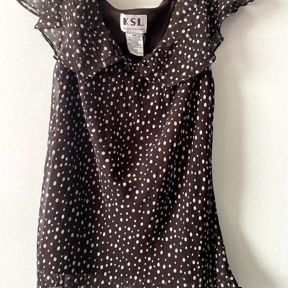 KSL Karin Stevens Women's 14W SLEEVELESS TOP BROWN w/ WHITE POLKA DOTS 100%Poly - Picture 1 of 4